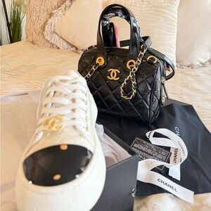 Patent White and Black Women's Sneakers